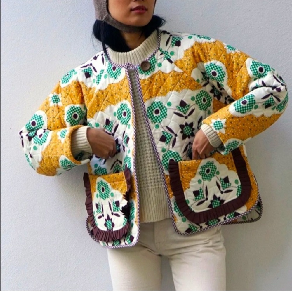 Proche X Free People Quilted Quilt Floral Blanket Chore Jacket Coat Grannycore